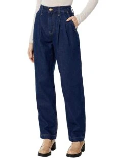 Madewell Pleated Baggy Straight Jeans In Woodham Wash