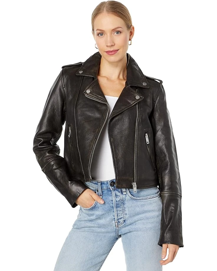 Avec Les Filles Vintage Wash Cropped Leather Biker 3 Avec Les Filles Vintage Wash Cropped Leather Biker